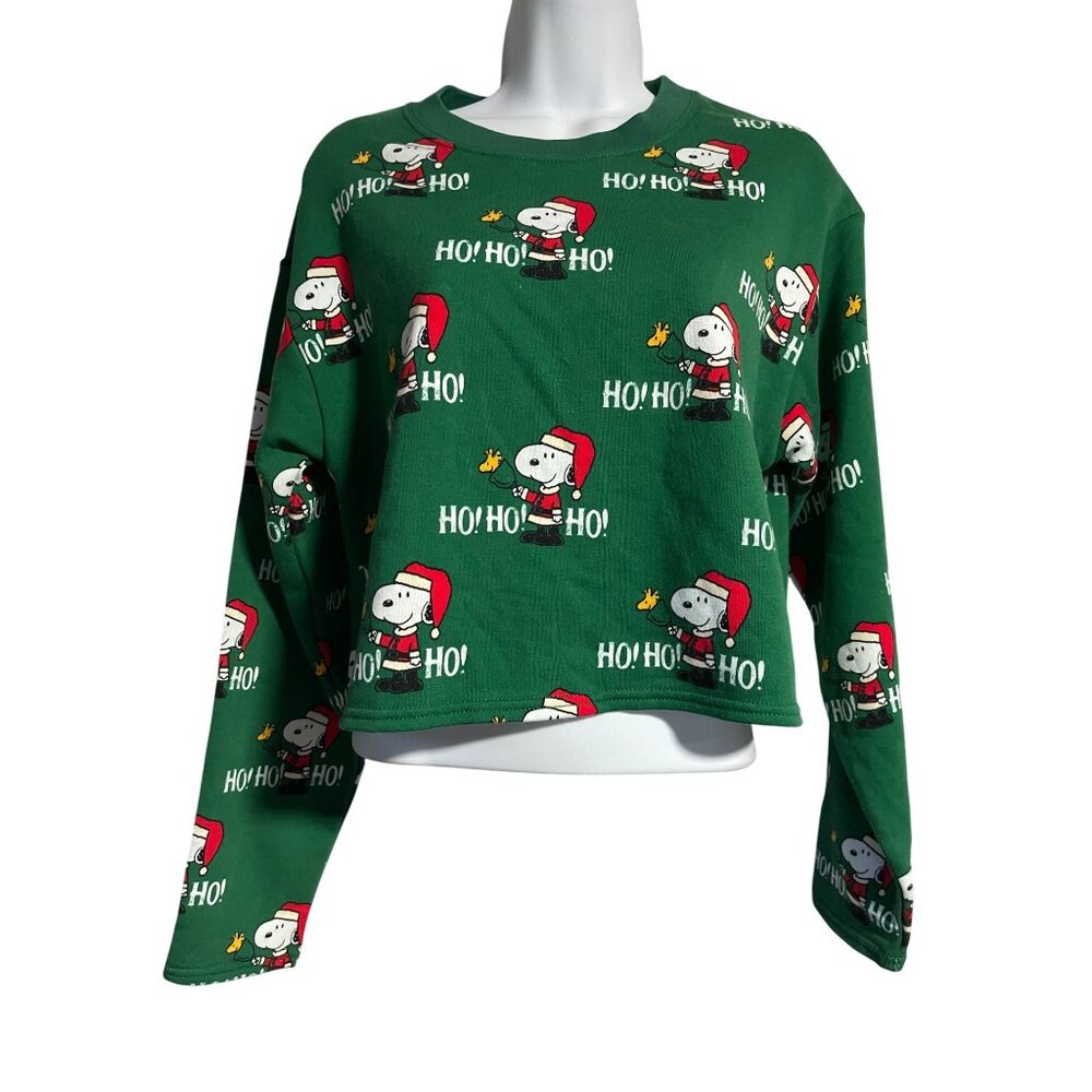 American Eagle Womens Snoopy Holiday Loungewear Cropped Sweatshirt Green Size S